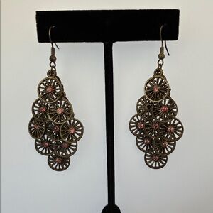 Cosmetic Pink Gem Wheel Chandelier Earrings